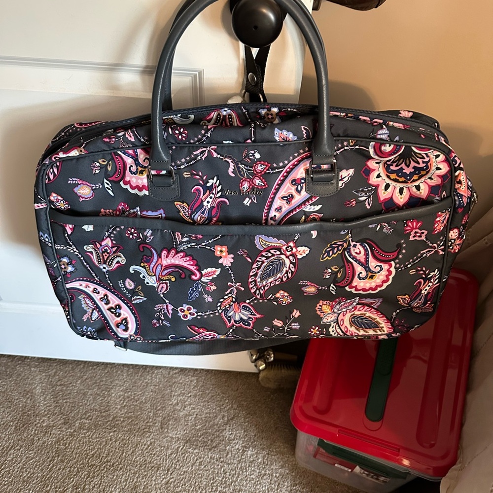 Vera Bradley Gray Floral Paisley Weekender Travel Bag